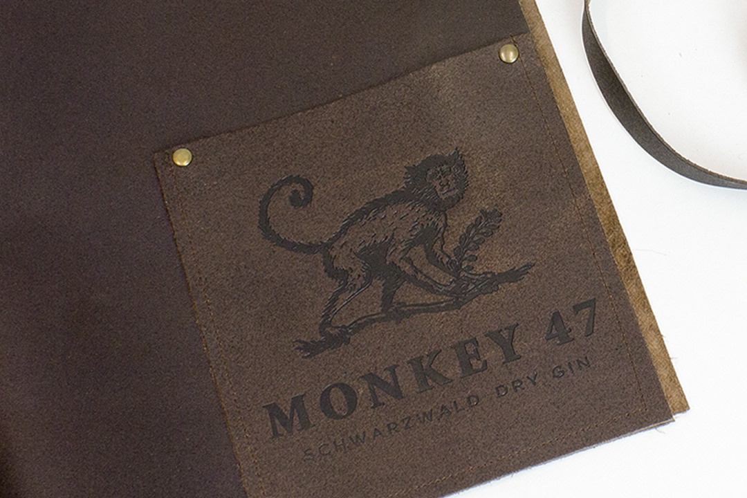 Short Leather Bar Apron Monkey 47 Embossing Leather Apron Debossing