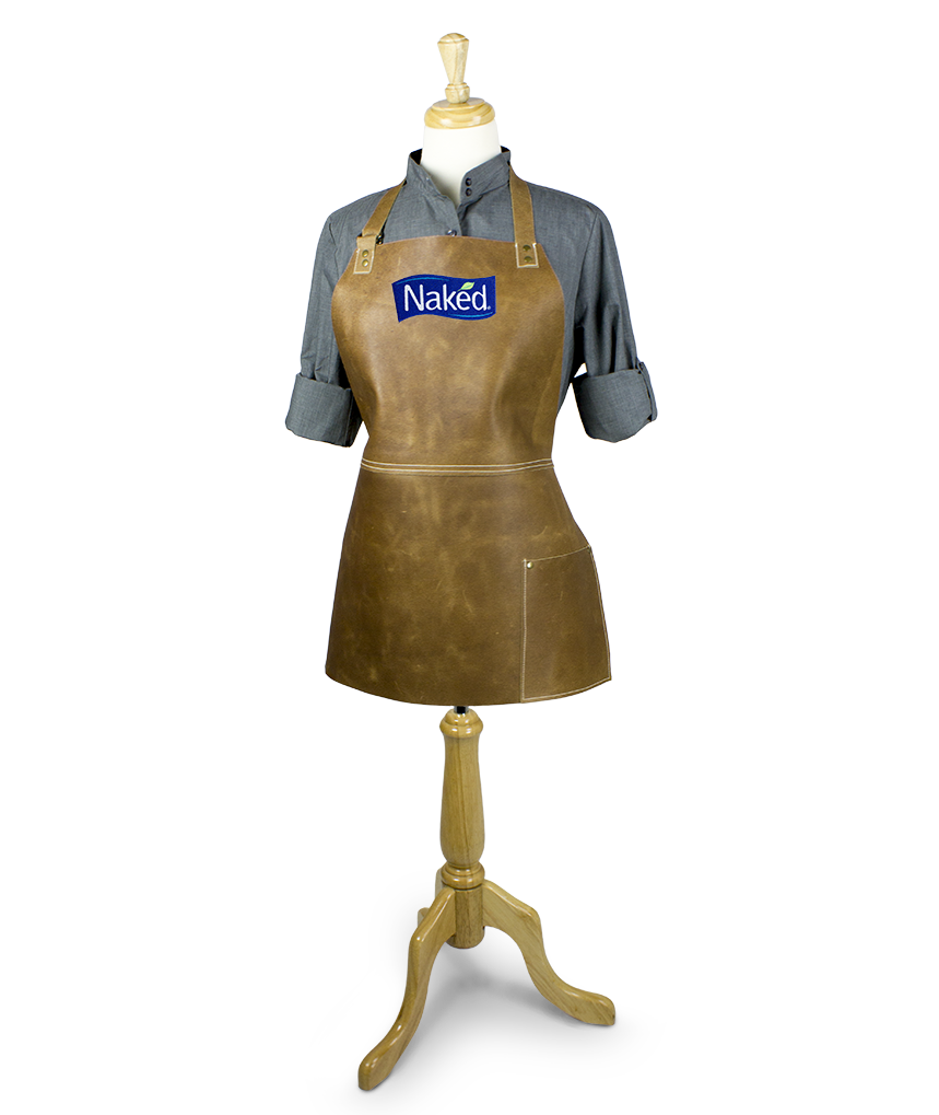 short-leather-bib-apron-mannequin Leather Apron Embroidery Short Bar On Mannequin