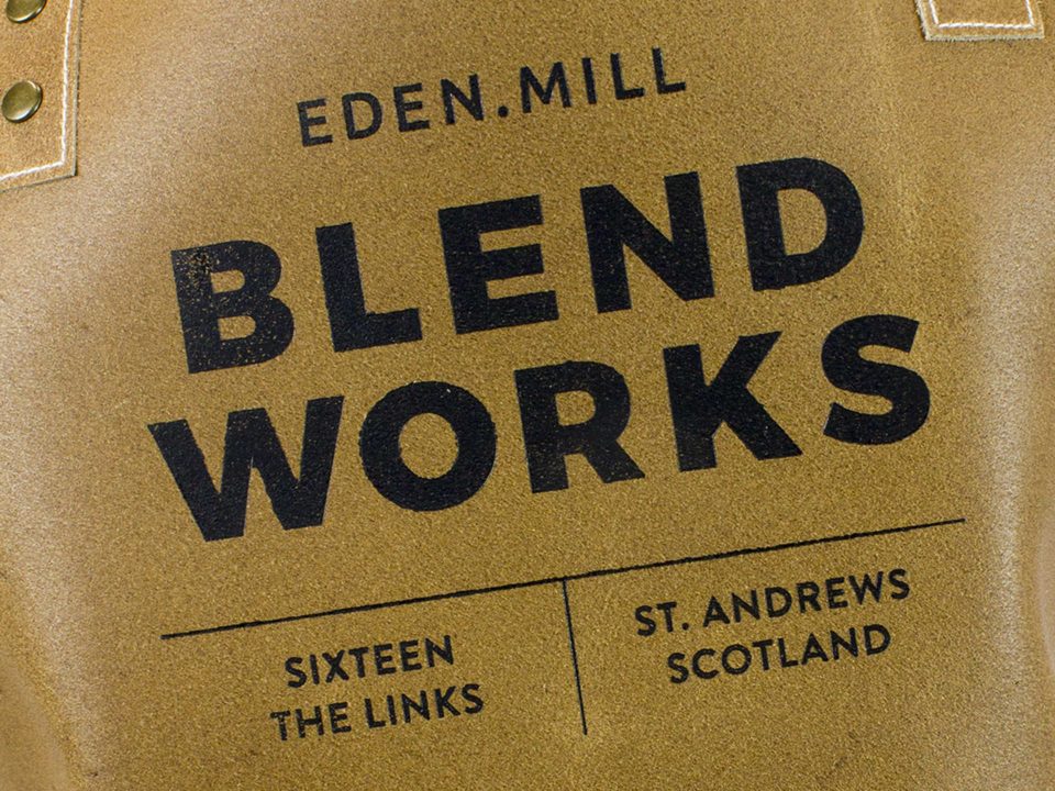 Short leather bib apron with Blend Works embossed logo